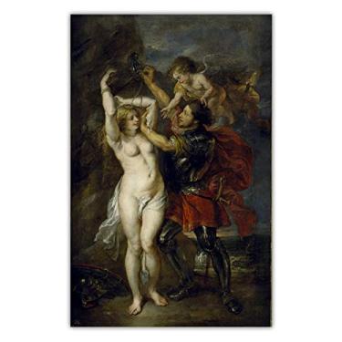 Imagem de Peter Paul Rubens. Perseu e Andrômeda. Reprodução famosa de pinturas a óleo. Pôster de arte de parede para impressão em tela. Para decoração de escritório - 50 x 75 cm sem moldura