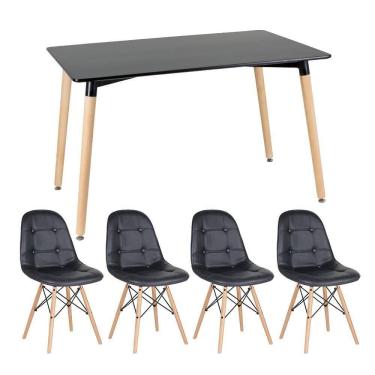 Imagem de Kit - Mesa Retangular Eames 80 X 120 Cm Preto + 4 Cadeiras Botonê Preto Mesa Preto Com Cadeiras Preto
