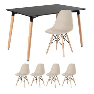 Imagem de Kit - Mesa Retangular Eames 80 X 120 Cm + 4 Cadeiras Dsw Mesa Preto Com Cadeiras Nude Mesa Preto Com Cadeiras Nude