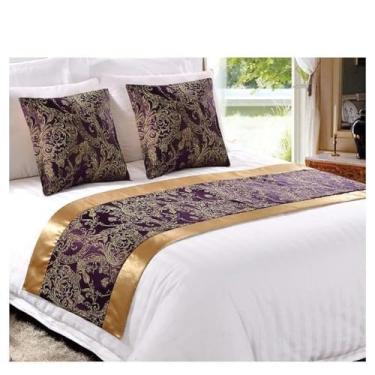 Imagem de HSTANGKY Camas de hotel e cachecóis luxuosos proteção jacquard cama cauda toalha de cama moderna decoração para cama solteiro queen king size cama roxa |casal/casal 19,7 x 82,6