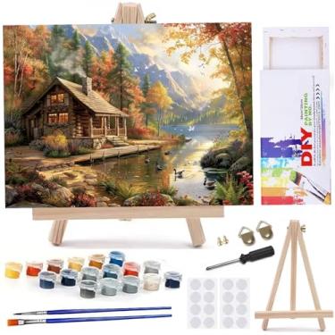 Imagem de MaiMMaledy Kit de pintura por números para adultos iniciantes 20 x 30 cm de comprimento com pintura de desenho emoldurado funciona com cavalete triangular de madeira, vaso de pigmento acrílico