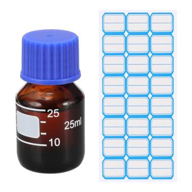 Imagem de PATIKIL Garrafas redondas de armazenamento de mídia, garrafas redondas graduadas de vidro espesso de 25 ml com tampa de rosca azul GL45 para líquidos reagentes de água de laboratório, marrom