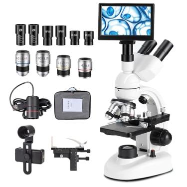 Imagem de Microscópio composto, ampliação: 40X-2500X, com oculares WF10x e WF25x, microscópio trinocular com oculares eletrônicas, oculares WF10x e WF25x, adequado para laboratórios, escolas, residências