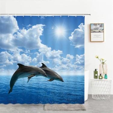 Imagem de Cortinas de chuveiro Ocean Dolphin Sea World Animal Tecido impermeável Cortina de chuveiro para banheiro Tamanho grande 240X180 Tela, 7410W,W90xH180cm