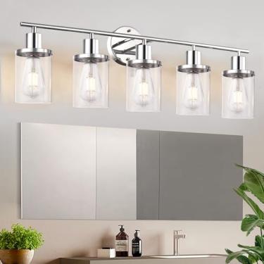 Imagem de GDFFZM Luminária De Banheiro Cromada Polida Com 5 Luzes, Penteadeira Sobre Espelho, Arandelas Parede Cúpulas Vidro E Base Metal Para Quarto, Sala Estar Corredor
