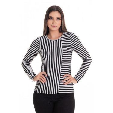 Imagem de Blusa Feminina Manga Longa em Visco Listrada-Feminino