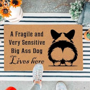 Imagem de Capacho engraçado frágil e muito sensível Big Ass Dog Lives Here porta da frente entrada externa marrom tapete de presente com suporte antiderrapante resistente tapetes de boas-vindas para varanda