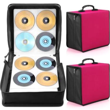 Imagem de Sunnychicc 2 peças, capa para CD/DVD com capacidade para 400 unidades, organizador de CDs, carteiras protetoras com zíper 600D Oxford Cloth Disc Wallet para álbum de livreto, carro, escritório em casa
