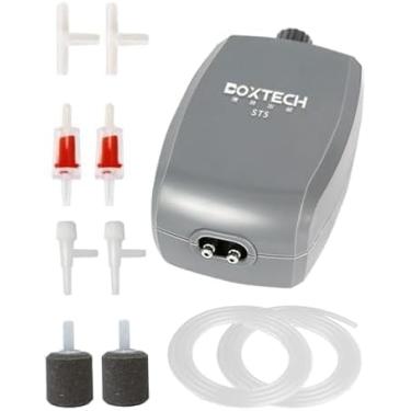 Imagem de Bomba de ar de aquário cinza, aerador borbulhador de aquário com acessórios, bomba de oxigênio de saída dupla com 2 pedras de ar, volume de ar extra grande ajustável para tanque de peixes de até 400