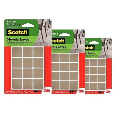 Imagem de Kit com 3 Feltro Moveis Leves Marrom Quadrado 12 UND - 3M