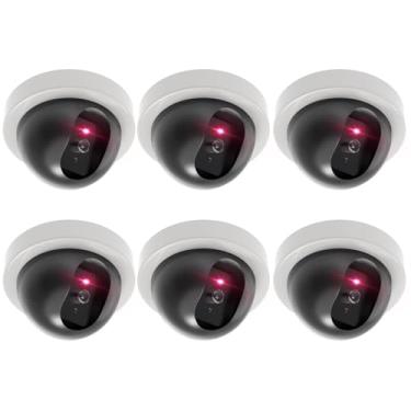 Imagem de WALI Câmera de segurança falsa CCTV Dome com luz LED vermelha piscante com adesivos de alerta de segurança (SDW-6), 6 pacotes, branco