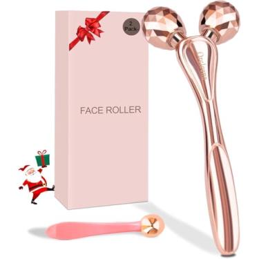 Imagem de ORCLEENA Massageador facial de metal com rolo facial 3D, ferramenta de massagem Gua Sha com globo de gelo para cuidados com a pele dos olhos, reduzindo o inchaço, antirrugas para mulheres, meninas,