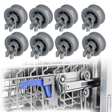 Imagem de Conjunto de roda superior de lava-louças de 8 peças 611475 substituição para rack de louça Bosch substituição de roda superior # bsh AH3477735 AH8727387 00611475 1559847 cinza (superior 8p)