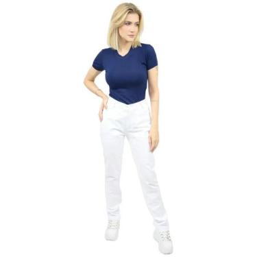 Imagem de Calça Branca Feminina cós 1/2 Elástico - DEMORGAN, Branco, 42