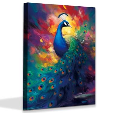 Imagem de Arte de parede em tela de pavão emoldurada azul pavão decoração pintura animal aquarela banheiro decoração de parede pintura moderna impressão emoldurada arte para casa banheiro quarto sala de estar