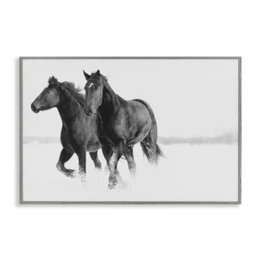 Imagem de Stupell Industries Cavalos de inverno galopantes cinza emoldurado giclée design de arte por Amy Carroll, 12 x 18