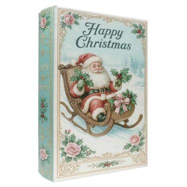 Imagem de XIAOAIKA Caixa de livro de madeira decorativa de Natal, caixas de livros falsas vintage com capa de couro, armazenamento secreto com fecho magnético, caixa de presente de feriado para decoração de