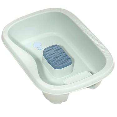 Imagem de esmen Tigela de xampu portátil para lavar o cabelo na cama com tubo de drenagem para casa lavatório de xampu retangular de plástico, verde