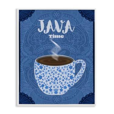 Imagem de Stupell Industries Caneca de café azul Java Time design de arte giclée emoldurada branca por Lori Mosley, 35,5 x 28,5 cm