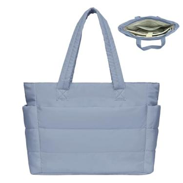 Imagem de Bolsa feminina acolchoada grande para laptop com zíper para viagens, academia, uso diário, Azul, One Size