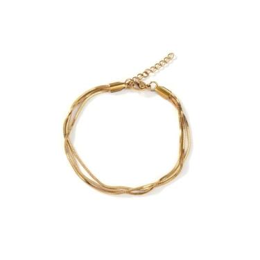 Imagem de EQUBIO Pulseira de corrente de cobra em camadas de aço inoxidável dourado para mulheres, 3 fios ajustáveis (≈6 a 21 cm) à prova d'água e resistente a manchas, minimalista, empilhável, joia com fecho