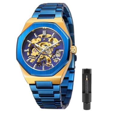 Imagem de Tiong Relógios mecânicos masculinos automáticos esportivos de negócios para homens, relógios masculinos modernos, azul glod