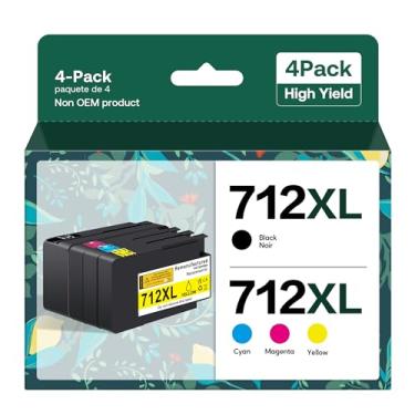 Imagem de Forzik Cartuchos de tinta 712XL 712 compatíveis com cartuchos de tinta HP 712 712XL para impressoras HP DesignJet T630 T650 T210 T250 T230 (pacote com 4, 80 ml preto + 29 ml ciano/magenta/amarelo)