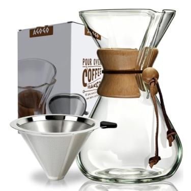 Imagem de AGOGO Copo para cafeteira - kit barista de 6/8/10 xícaras com filtro inoxidável 304 para casa, escritório, acampamento, cafés - conjunto de gotejador de café fácil de limpar (pano e escova incluídos