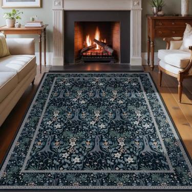 Imagem de Joydeco Tapetes florais para sala de estar, tapete grande lavável para quarto 20 x 25 cm embaixo da cama antiderrapante, tapete macio botânico de pêlo baixo para ambientes internos para mesa de jantar