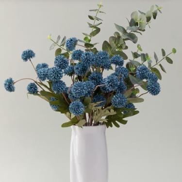Imagem de WILD WORKS Flores artificiais de crisântemo, 10 hastes de seda sintética com hastes dobráveis, decoração de centro de mesa de casamento no outono, enchimentos de buquê DIY (azul empoeirado)