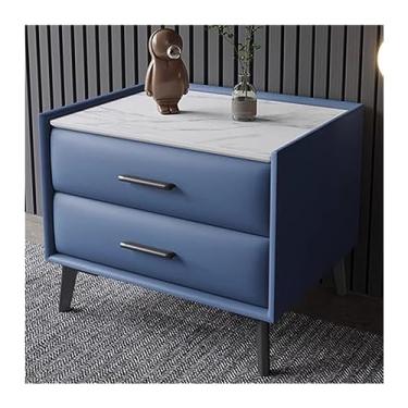 Imagem de Mesa de cabeceira de couro mesa de cabeceira quarto mesa de cabeceira de liga de carbono armazenamento de pernas móveis de cabeceira espaçosa bancada de pedra com alça duas gavetas mesa de cabeceira