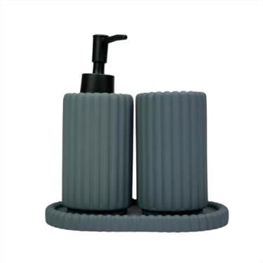 Imagem de Kit Banheiro Porcelana 3 Peças Sabonete e Escovas de dentes Cinza Chumbo