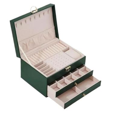 Imagem de Porta Joia Grande Dupla Camada Multifuncional Couro com Chave (verde(2gaveta))