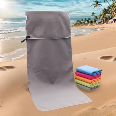 Imagem de Toalha de praia secagem rápida super absorvente microfibra viagem academia acampamento toalha de gelo cinza grande