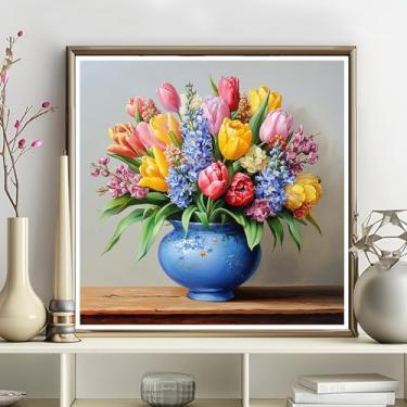 Imagem de Kits de arte de diamante 5D para adultos - kits de pintura de diamante de flores faça você mesmo, broca redonda completa - bordado de cristal em ponto cruz para decoração de parede, presentes de Natal