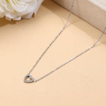 Imagem de Colar com pingente de coração de ouro, gargantilha banhada a ouro 18K para mulheres, joias de ouro para mulheres, 16.5in, Aço inoxidável, Sem Pedra Preciosa