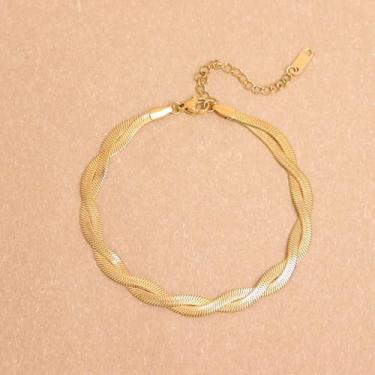 Imagem de Tornozeleira banhada a ouro em camadas torcidas para mulheres, corrente de cobra com elos ajustáveis e modernos, presente de joias para festivais., Medium, Latão, Sem Pedra Preciosa