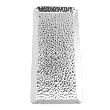 Imagem de Bandeja de servir de aço inoxidável com design martelado, prato multiuso de 25 x 11 cm para sobremesas, doces ou exibição de joias em mesa de café, acabamento prateado