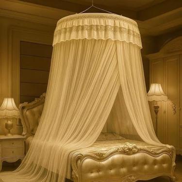 Imagem de Mosquiteiro Gigante de Teto Casal King Queen com Abertura Lateral 14m(Bege,Casal sem Abertura)