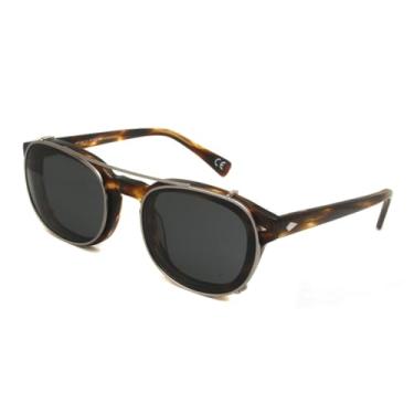 Imagem de HCHES Óculos de sol polarizados com clipe para homens, armação redonda de acetato, lentes removíveis, vintage (3)