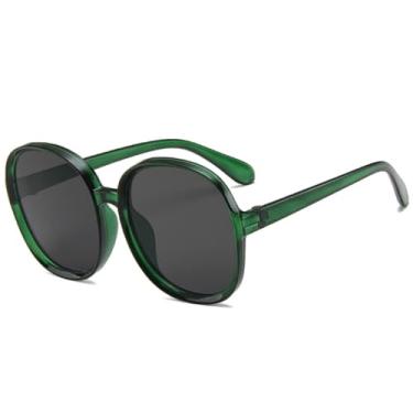Imagem de Óculos de sol redondos com armação grande e clássico, feminino e masculino, esportivo, para atividades ao ar livre, verão e viagem, UV400 (verde e cinza)