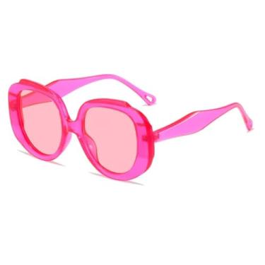 Imagem de HCPIHF Óculos de sol retrô oval da moda, transparente, degradê, UV400, masculino, feminino, estilo punk (rosa-rosa)