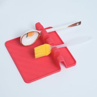 Imagem de Descanso de utensílios de cozinha de silicone com almofada de gotejamento para vários utensílios - livre de BPA, descanso de colher resistente ao calor e suporte de colher para fogão, suporte de