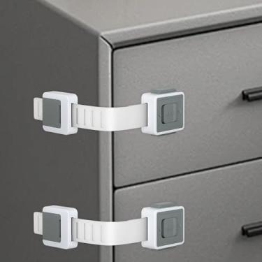Imagem de Trava de geladeira à prova de 2 peças, à prova de fechaduras de armário, travas de alça de segurança para gavetas, geladeira, assento de vaso sanitário, lata de lixo (cinza)