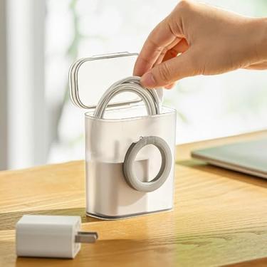 Imagem de Cabo organizador de dados portátil de viagem (com tampa), capa de cabeça de carregamento para pequenos itens pessoais, cabos de dados, batons, brincos, moedas, joias pequenas, branco