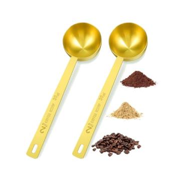 Imagem de Colher de medição de aço inoxidável 2 peças - 1 colher de sopa 15 ml/30 ml, colher de café e chá de cabo longo, utensílios de cozinha para cozinhar e assar (dourado 30 ml)