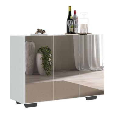 Imagem de Aparador Buffet 4 Portas Com Espelho E Pés Quadrados Vegas V3560 Branco/Preto Branco/Preto