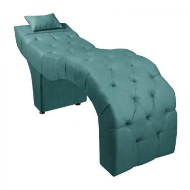 Imagem de Maca Estofada Para Clínica De Estética Facial Com Capitonê Veludo Turquesa