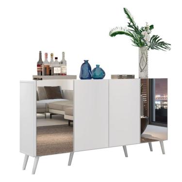 Imagem de Aparador Buffet 4 Portas Com Espelho Retrô Vegas Multimóveis V3562 Branco Branco