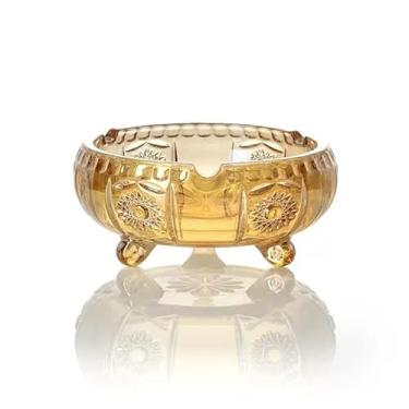 Imagem de Cinzeiro de cigarro para uso interno ou externo Cinzeiro de vidro cristal textura em relevo cinzeiro redondo sala de estar bonito pequeno cinzeiro transparente mesa de centro decoração mesa de café